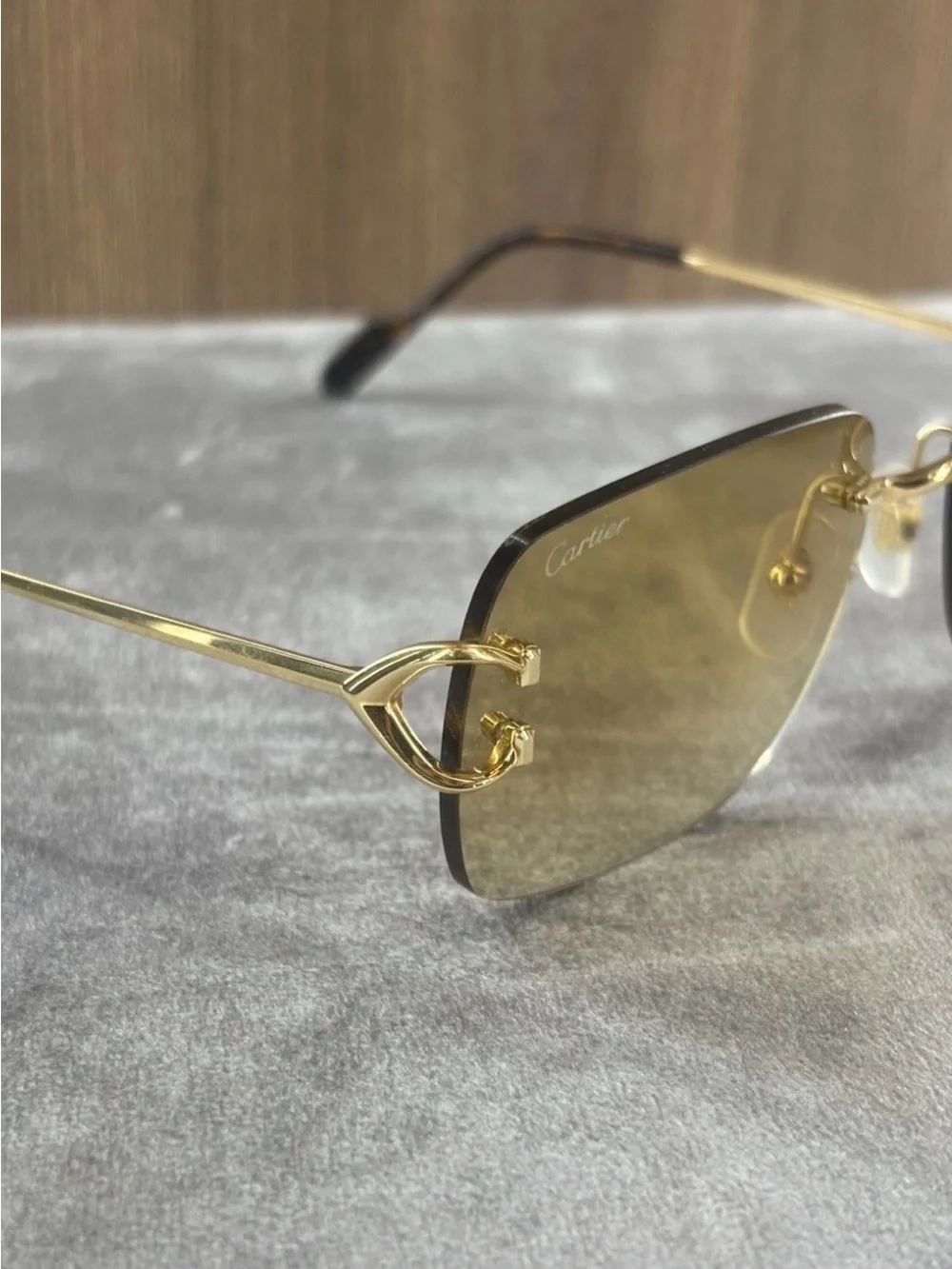 Cartier CT0330S 005 Rimless Gold Brown Gradient Sunglasses 59-19-145 w/ Case